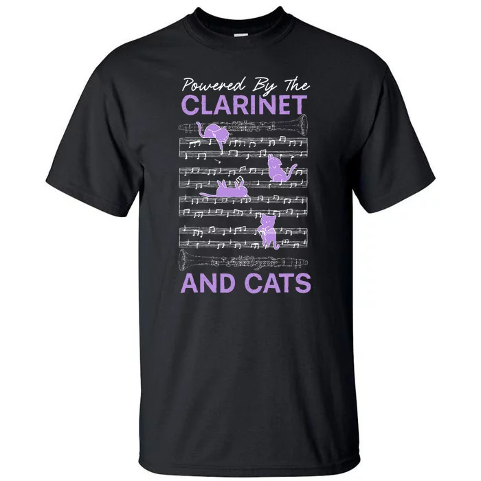 Powered By Clarinet And Cats Kitty Lover Musician Tall T-Shirt