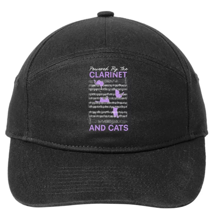 Powered By Clarinet And Cats Kitty Lover Musician 7-Panel Snapback Hat