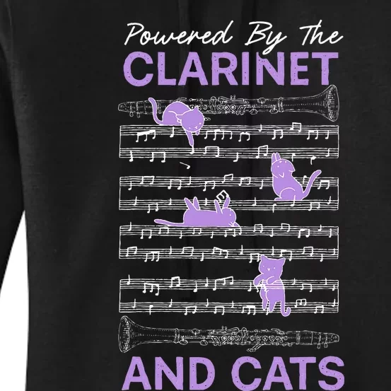 Powered By Clarinet And Cats Kitty Lover Musician Women's Pullover Hoodie