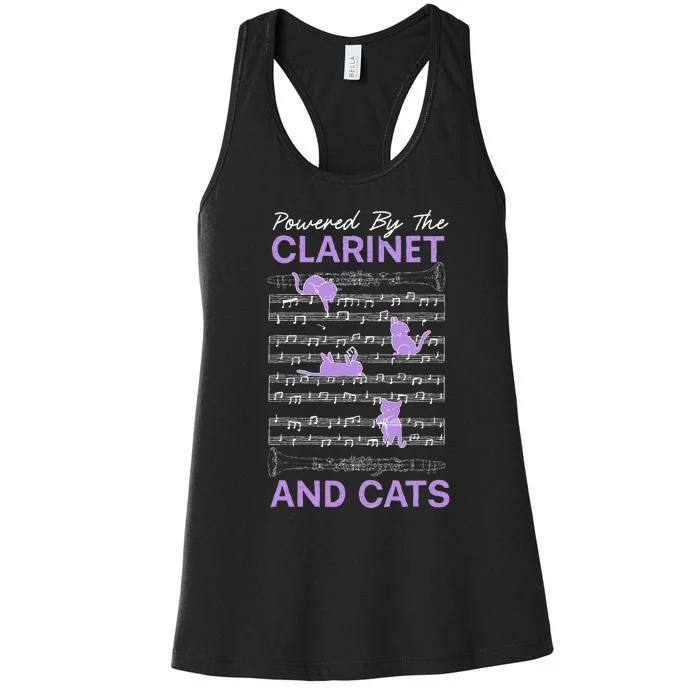 Powered By Clarinet And Cats Kitty Lover Musician Women's Racerback Tank