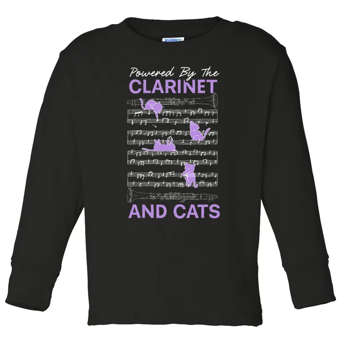 Powered By Clarinet And Cats Kitty Lover Musician Toddler Long Sleeve Shirt