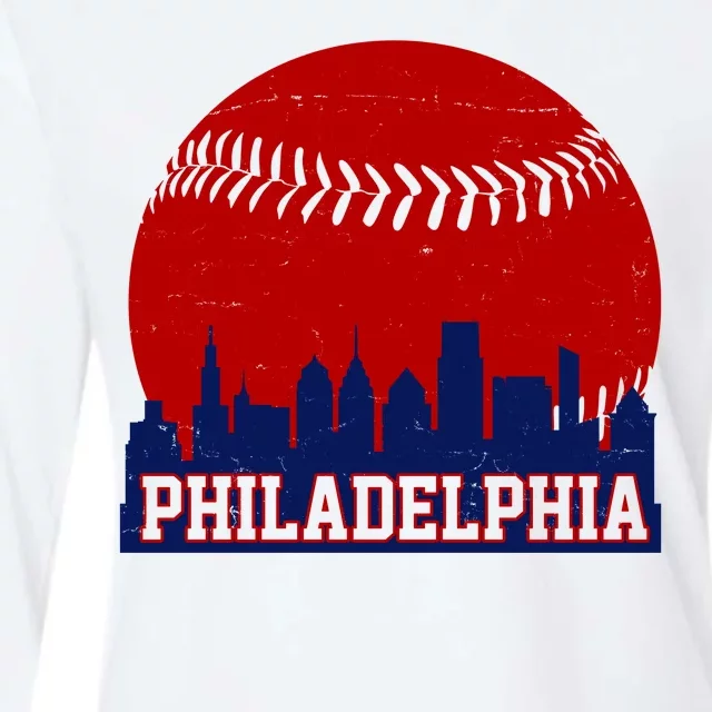 Philadelphia Baseball City Skyline Womens Cotton Relaxed Long Sleeve T-Shirt