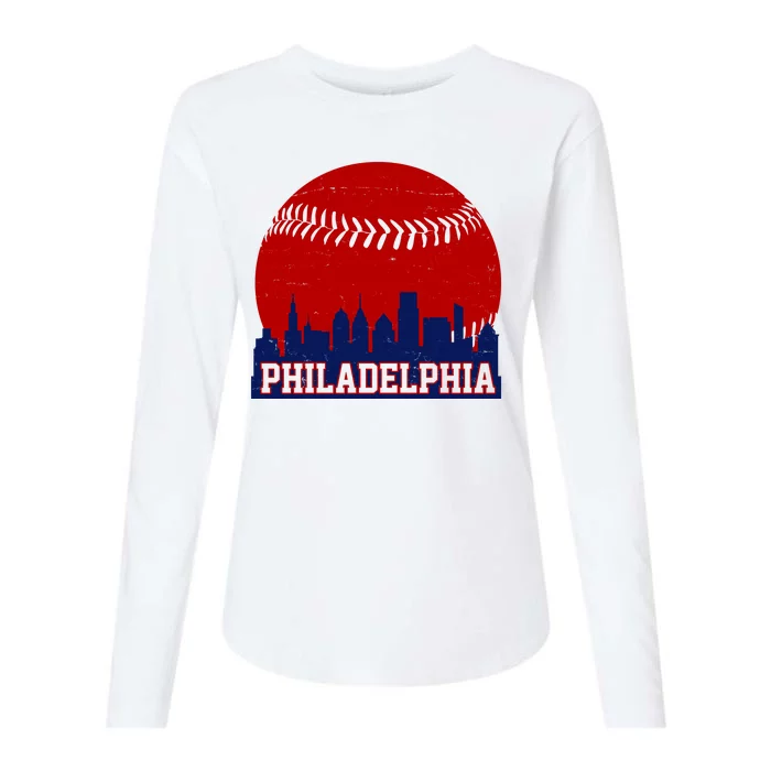 Philadelphia Baseball City Skyline Womens Cotton Relaxed Long Sleeve T-Shirt