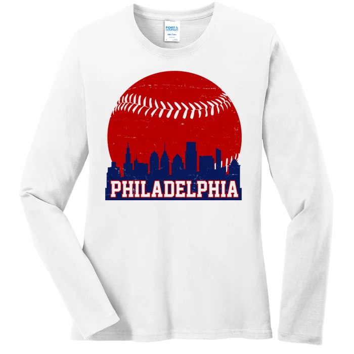 Philadelphia Baseball City Skyline Ladies Long Sleeve Shirt