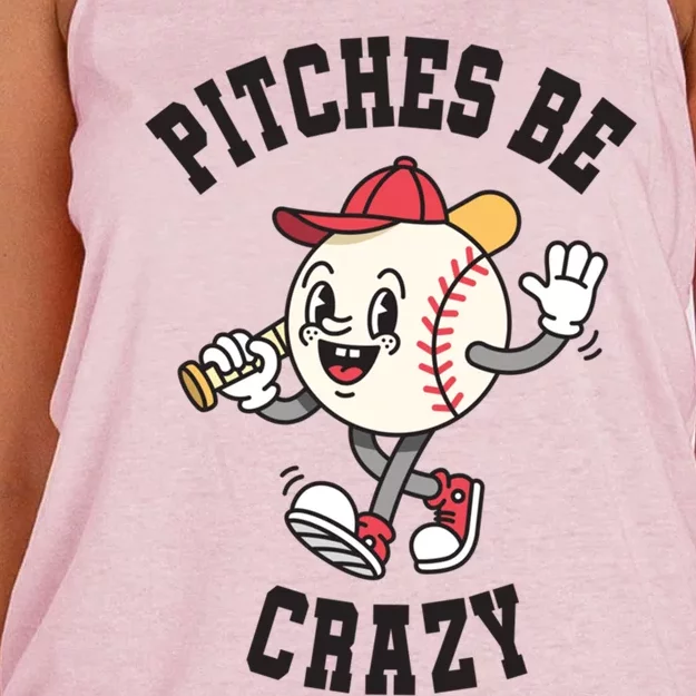 Pitches Be Crazy Funny Baseball Softball Humor Gift Women's Knotted Racerback Tank