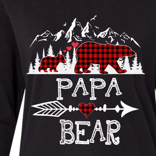 Papa Bear Christmas Pajama Red Plaid Buffalo Family Womens Cotton Relaxed Long Sleeve T-Shirt