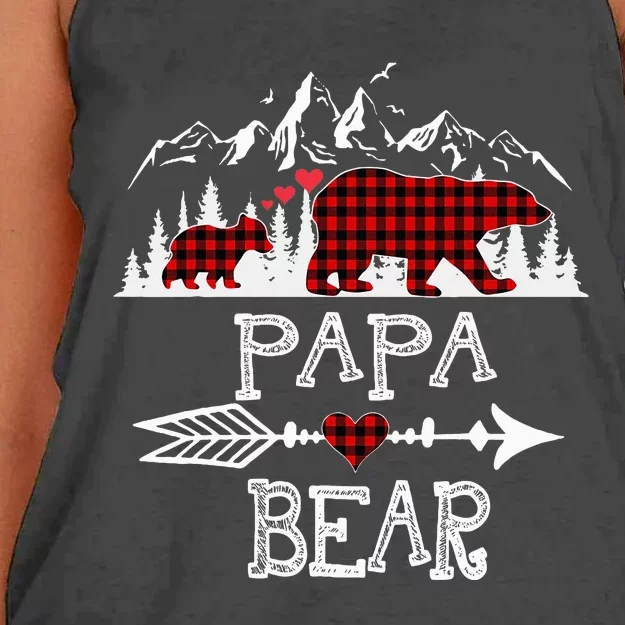 Papa Bear Christmas Pajama Red Plaid Buffalo Family Women's Knotted Racerback Tank