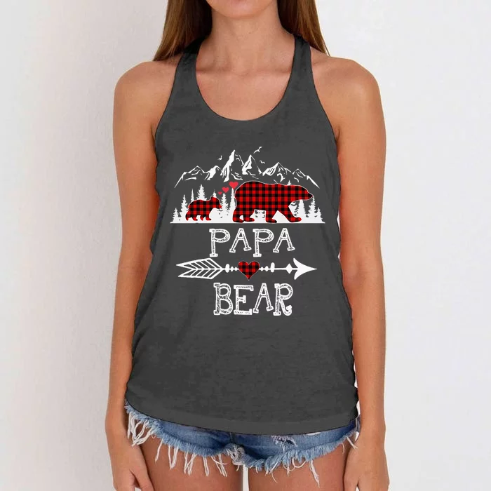 Papa Bear Christmas Pajama Red Plaid Buffalo Family Women's Knotted Racerback Tank