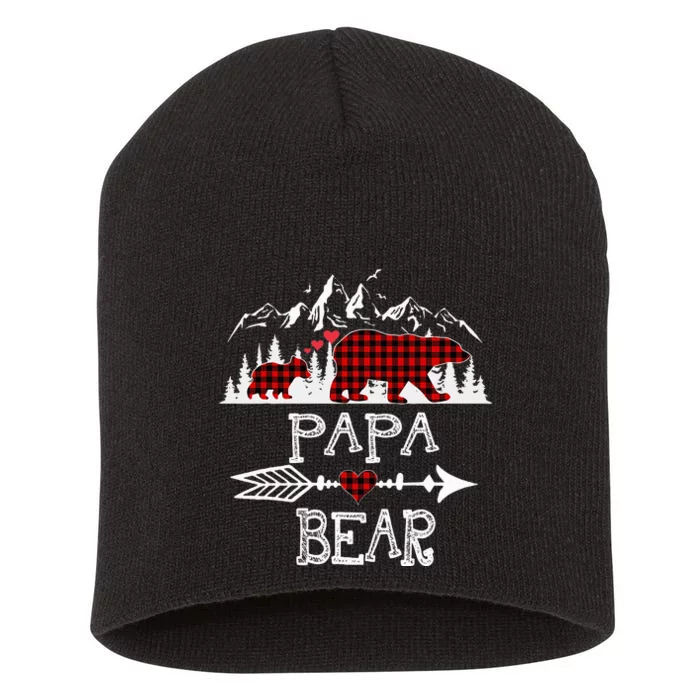 Papa Bear Christmas Pajama Red Plaid Buffalo Family Short Acrylic Beanie