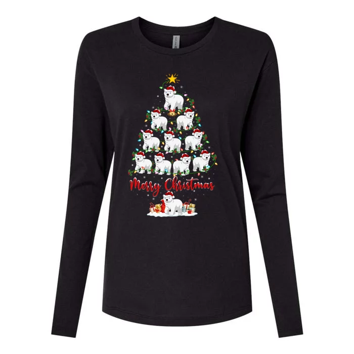 Polar Bear Christmas Tree Lights Funny Polar Bear Xmas Gift Womens Cotton Relaxed Long Sleeve T-Shirt