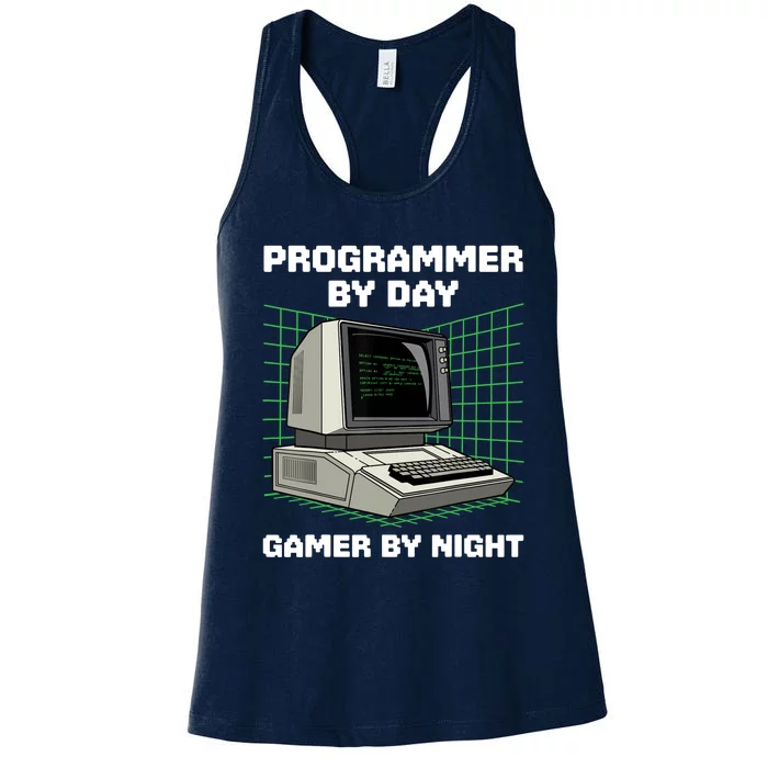 Programmer By Day Gamer By Night Funny IT Nerd Geek Women's Racerback Tank