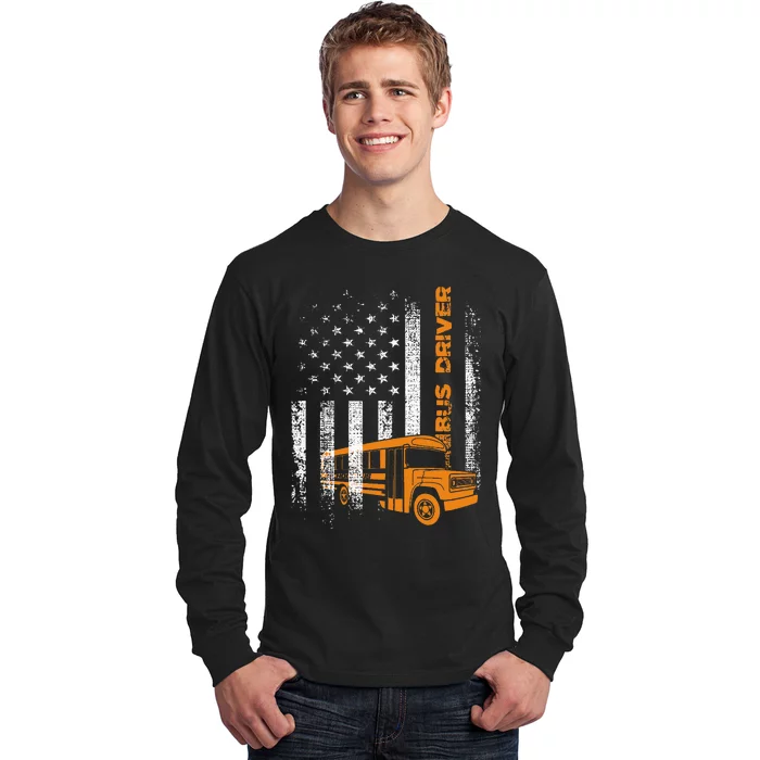 Patriotic Bus Driver Usa American Flag School Bus Driver Long Sleeve Shirt