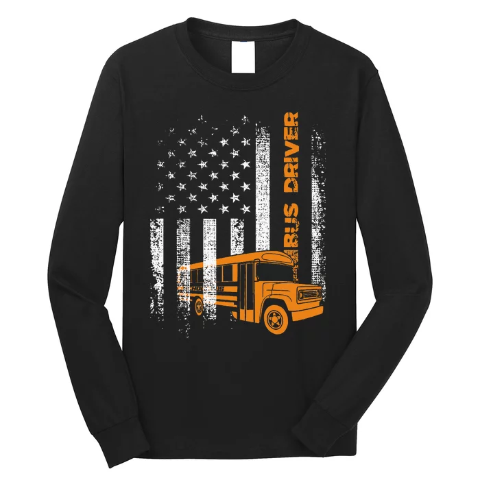 Patriotic Bus Driver Usa American Flag School Bus Driver Long Sleeve Shirt