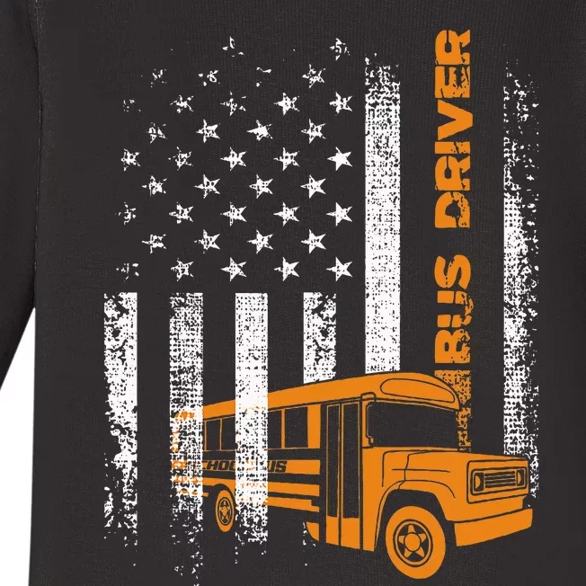 Patriotic Bus Driver Usa American Flag School Bus Driver Baby Long Sleeve Bodysuit