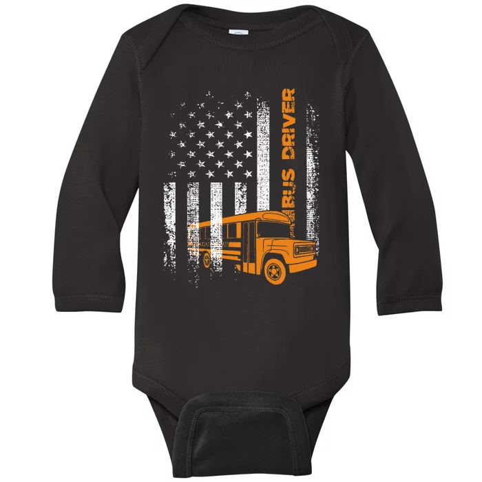 Patriotic Bus Driver Usa American Flag School Bus Driver Baby Long Sleeve Bodysuit