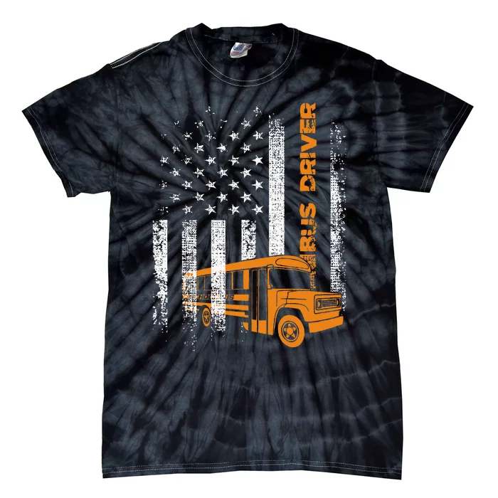 Patriotic Bus Driver Usa American Flag School Bus Driver Tie-Dye T-Shirt