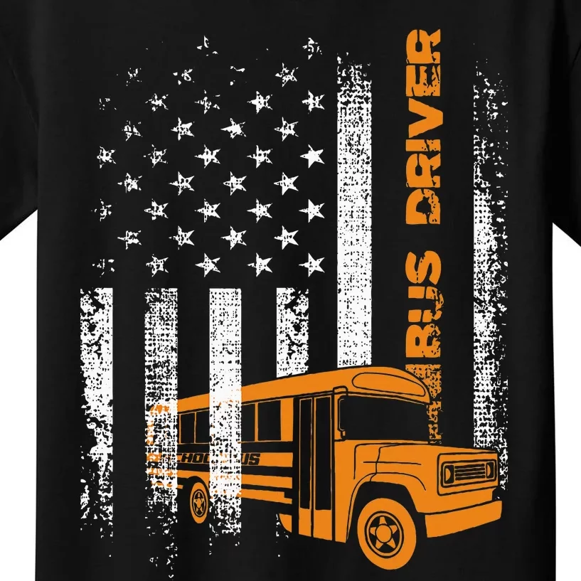 Patriotic Bus Driver Usa American Flag School Bus Driver Kids T-Shirt