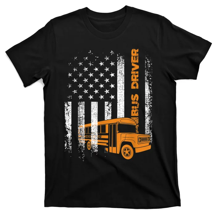 Patriotic Bus Driver USA American Flag School Bus Driver T-Shirt