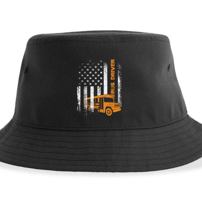 Patriotic Bus Driver USA American Flag School Bus Driver Sustainable Bucket Hat