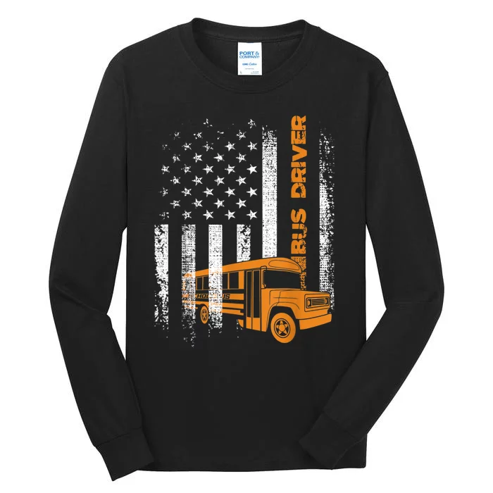 Patriotic Bus Driver USA American Flag School Bus Driver Tall Long Sleeve T-Shirt