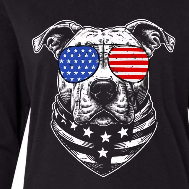 Pit Bull Dad Pittie Dog Patriotic 4th Of July American Flag Womens Cotton Relaxed Long Sleeve T-Shirt