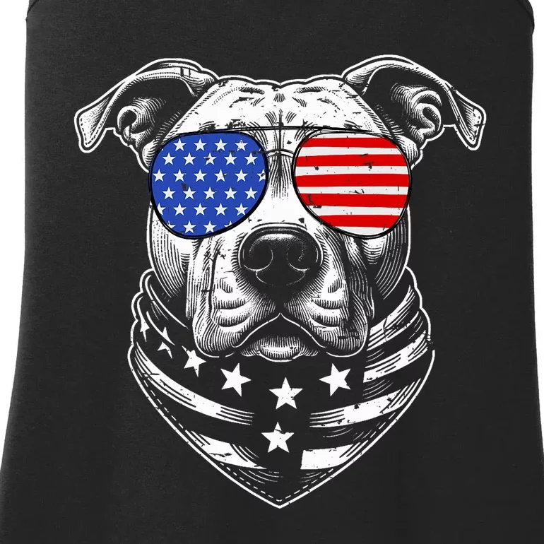 Pit Bull Dad Pittie Dog Patriotic 4th Of July American Flag Ladies Essential Tank