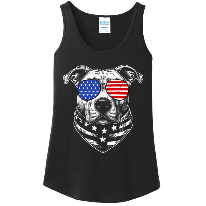 Pit Bull Dad Pittie Dog Patriotic 4th Of July American Flag Ladies Essential Tank