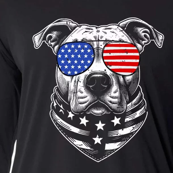 Pit Bull Dad Pittie Dog Patriotic 4th Of July American Flag Cooling Performance Long Sleeve Crew