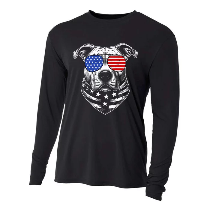 Pit Bull Dad Pittie Dog Patriotic 4th Of July American Flag Cooling Performance Long Sleeve Crew