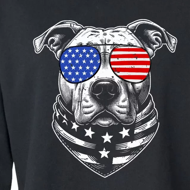 Pit Bull Dad Pittie Dog Patriotic 4th Of July American Flag Cropped Pullover Crew