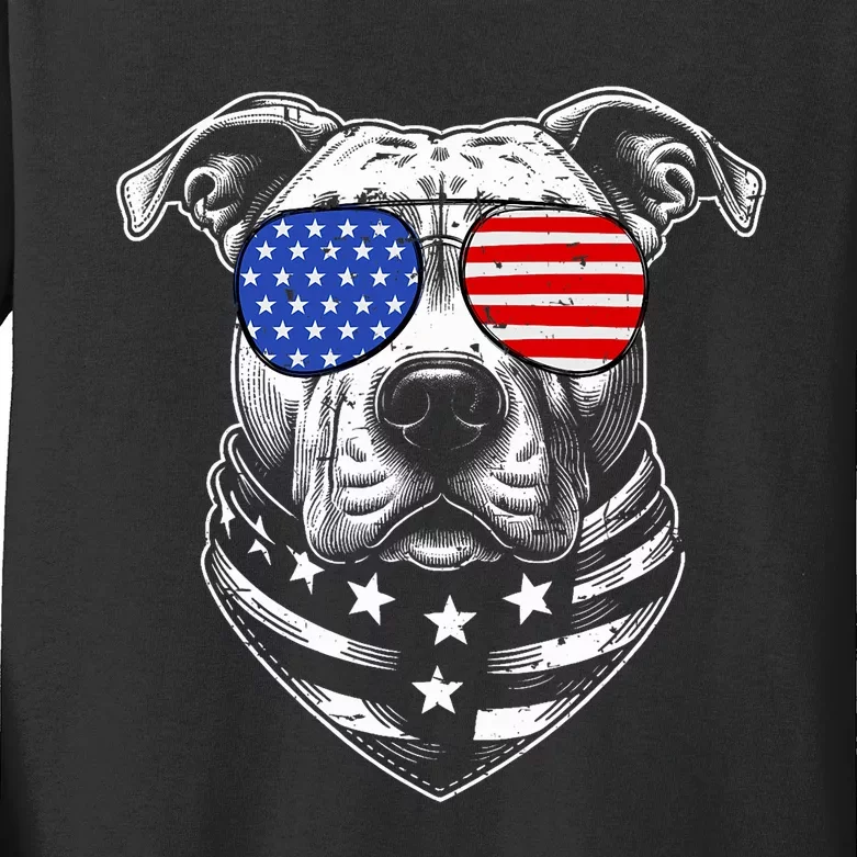 Pit Bull Dad Pittie Dog Patriotic 4th Of July American Flag Kids Long Sleeve Shirt