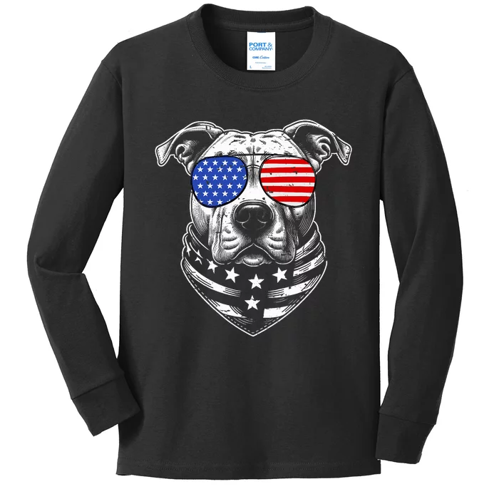 Pit Bull Dad Pittie Dog Patriotic 4th Of July American Flag Kids Long Sleeve Shirt