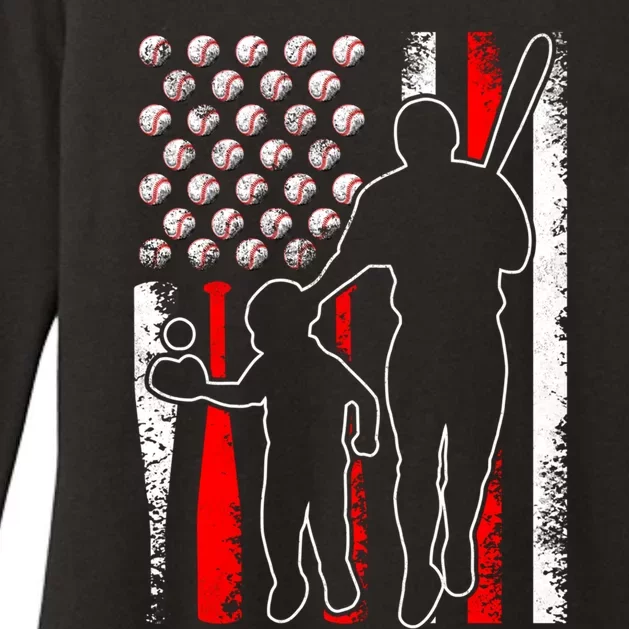 Proud Baseball Dad Papa Grandpa American Flag Fathers Day Gift Womens CVC Long Sleeve Shirt