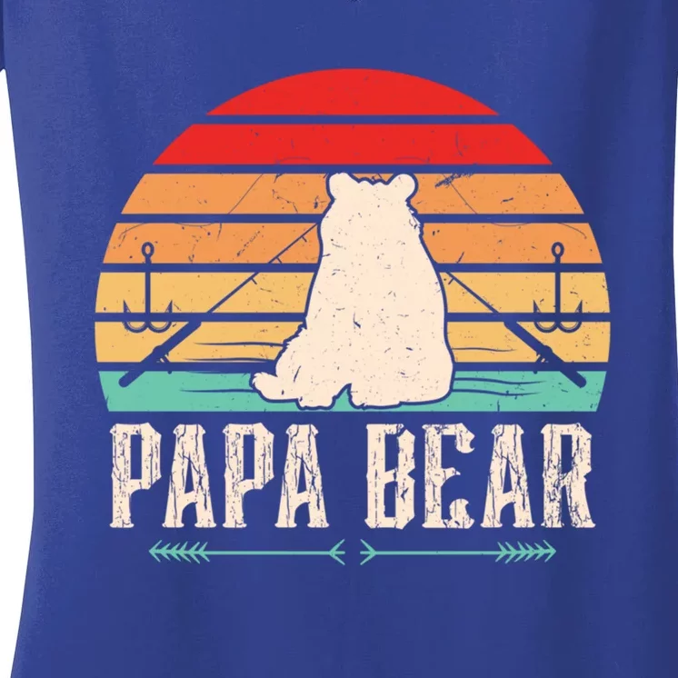 Papa Bear Dad Bear Fishing Great Gift Women's V-Neck T-Shirt