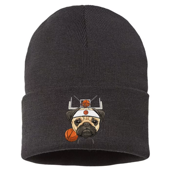 Pug Basketball Dog Lovers Basketball Player Sustainable Knit Beanie