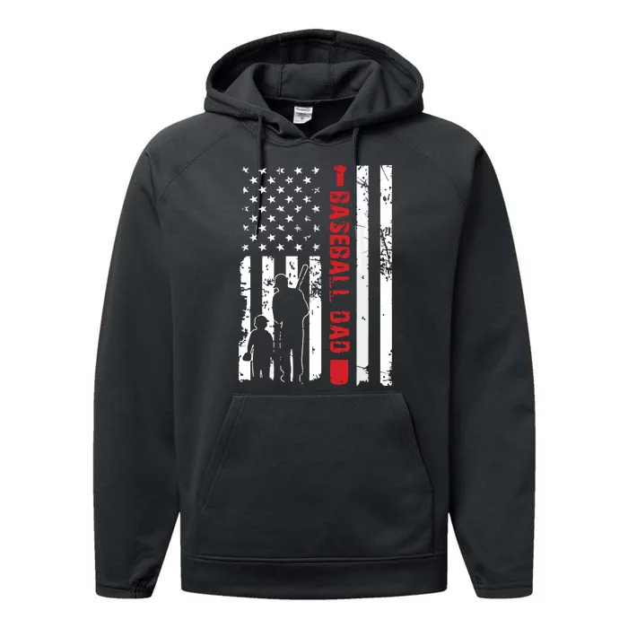 Proud Baseball Dad American Flag Sports Performance Fleece Hoodie