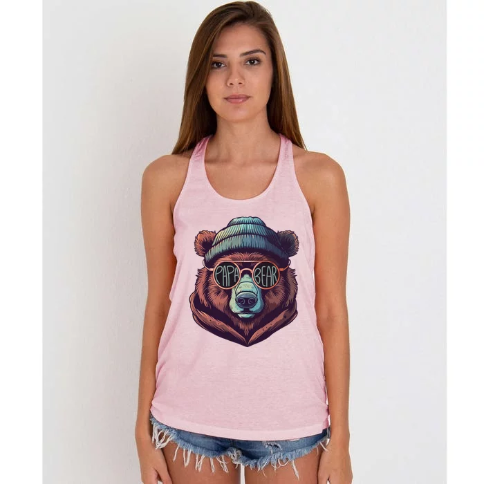 Papa Bear Dad Humor FatherS Day Gift Women's Knotted Racerback Tank