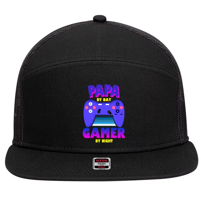 Papa By Day Gamer By Night 7 Panel Mesh Trucker Snapback Hat