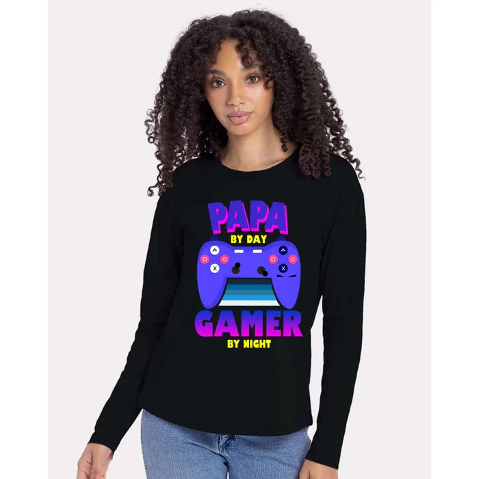 Papa By Day Gamer By Night Womens Cotton Relaxed Long Sleeve T-Shirt