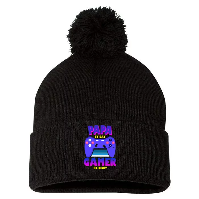 Papa By Day Gamer By Night Pom Pom 12in Knit Beanie