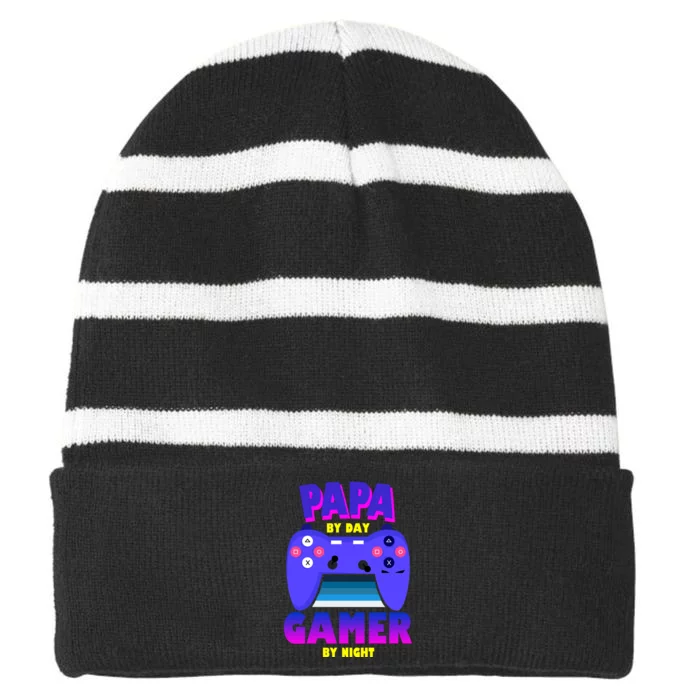 Papa By Day Gamer By Night Striped Beanie with Solid Band