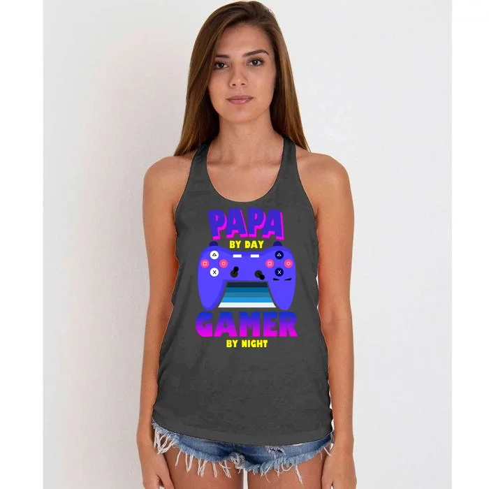 Papa By Day Gamer By Night Women's Knotted Racerback Tank