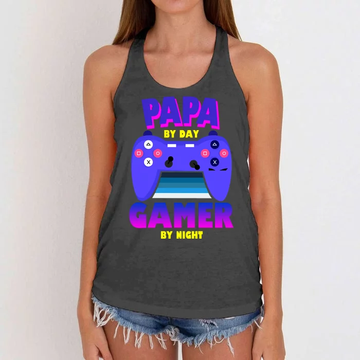 Papa By Day Gamer By Night Women's Knotted Racerback Tank