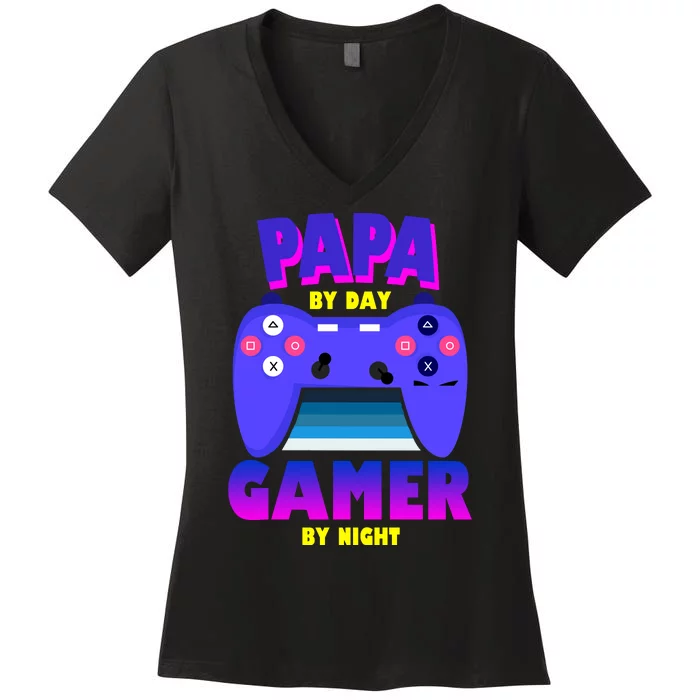 Papa By Day Gamer By Night Women's V-Neck T-Shirt