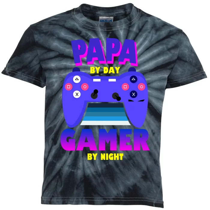 Papa By Day Gamer By Night Kids Tie-Dye T-Shirt