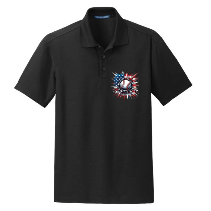 Patriotic Baseball Design Usa American Flag Boy 4th Of July Dry Zone Grid Performance Polo