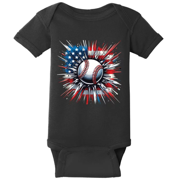 Patriotic Baseball Design Usa American Flag Boy 4th Of July Baby Bodysuit