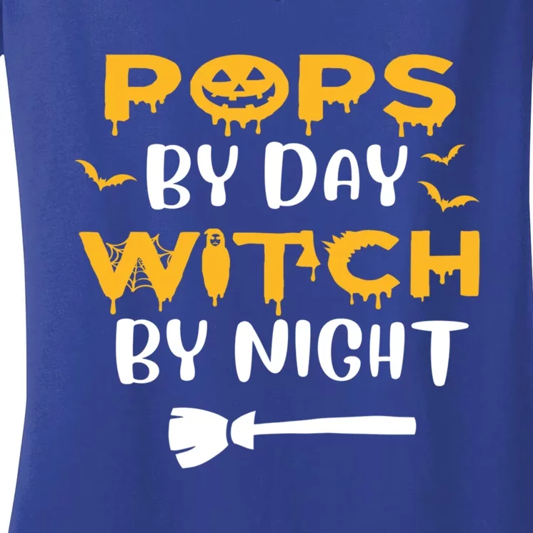 Pops By Day Witch By Night Funny Dad Funny Gift Halloween Costume Cute Gift Women's V-Neck T-Shirt