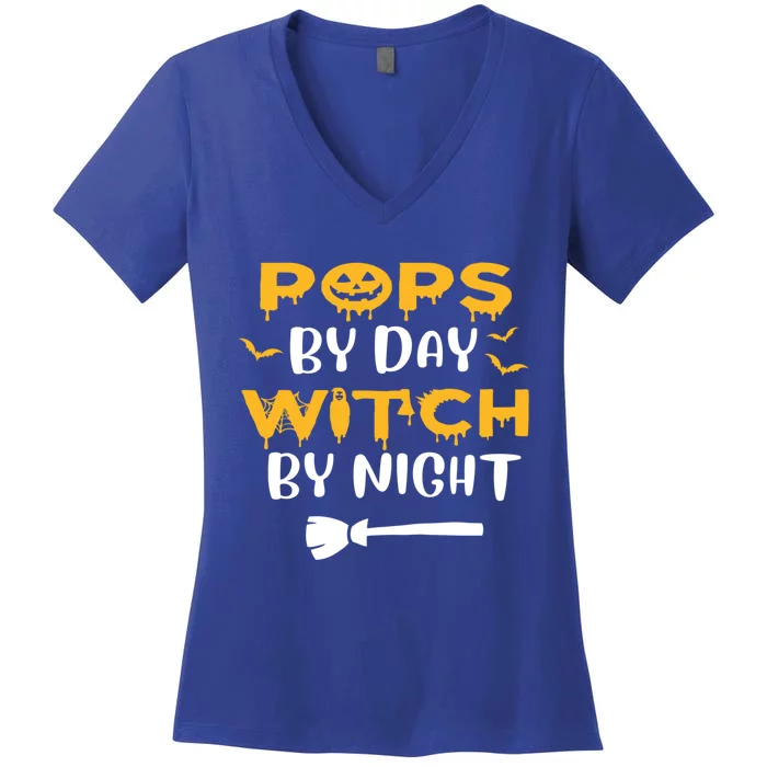 Pops By Day Witch By Night Funny Dad Funny Gift Halloween Costume Cute Gift Women's V-Neck T-Shirt