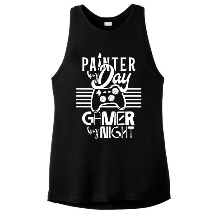 Painter By Day Gamer By Night Job Paint Painting Worker Ladies Tri-Blend Wicking Tank